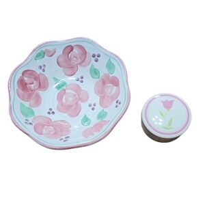 Floral Ceramic Bowl and Trunket Box Set